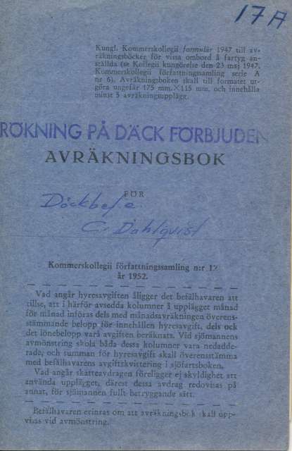 Omslaget till FBE Christer Dahlqvists avräkningsbok