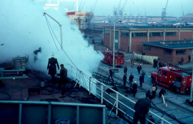 There was a fire between shipside and shoreside at the shiprepairers in Antwerp