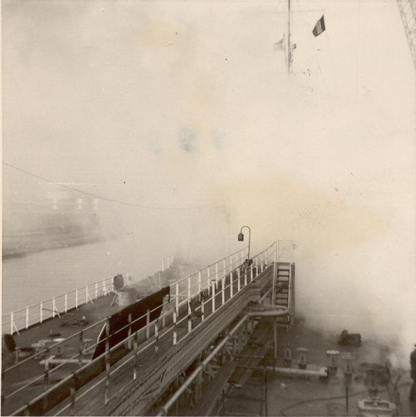 Brand ombord vid varv i Antwerpen okt 1964